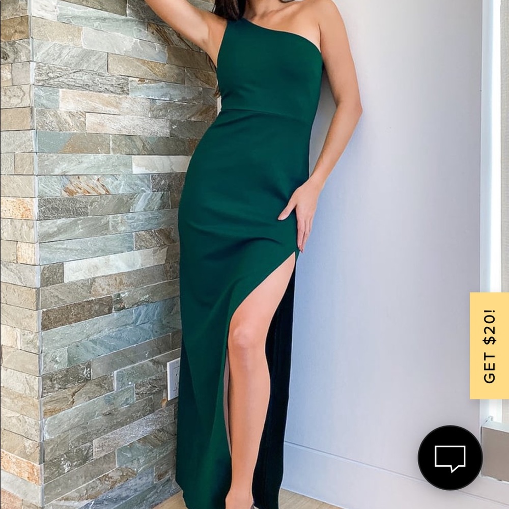 Good Times Only Hunter Green One-Shoulder Maxi Dress